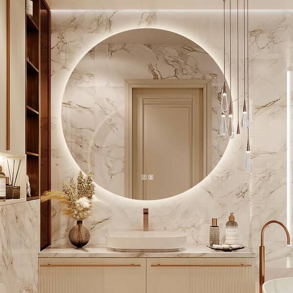 thumbnail image 2 of 40" X 32" LED Bathroom Mirror – Wall Mounted, 3-Color Touch, Anti-Fog, Bluetooth, Modern White Frame 2 of 5