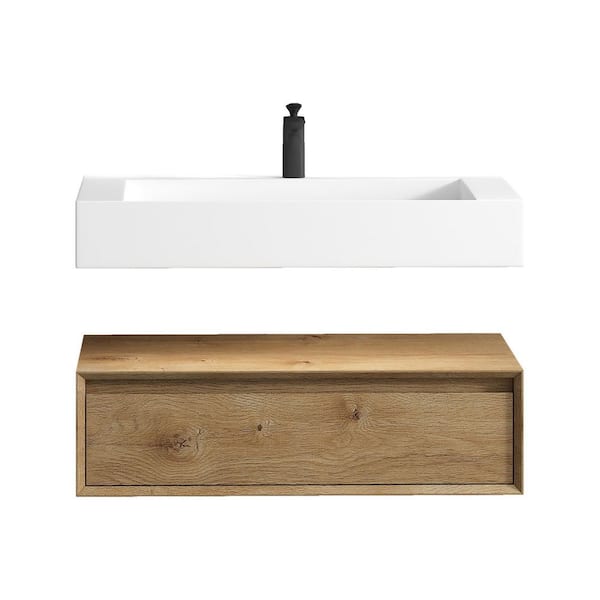 Alysa 36 in. W. x 20 in. D x 23 in. H Single Sink Floating Bath Vanity in White Oak with White Acrylic Top
