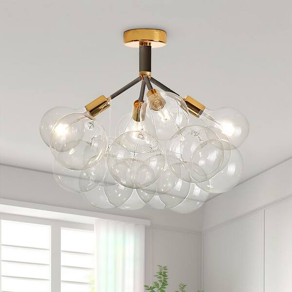 Y'INSP 22.8 in. 4-Light Black Bubble Semi Flush Mount with Glass
