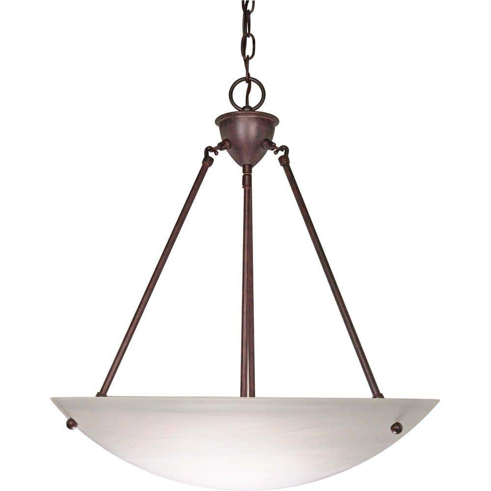 Alabaster Glass Bowl 3-Light Pendant in Old Bronze