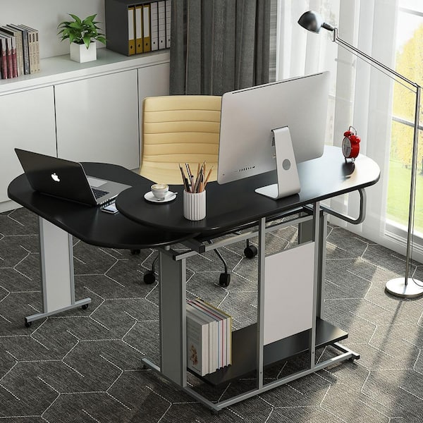 Rotating Corner Desk & Modern Office Study Workstation M L-Shaped Computer Desk 