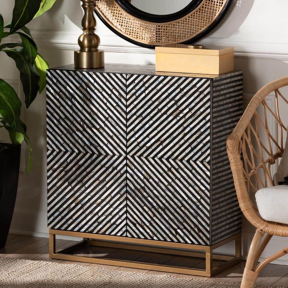Baxton Studio Belenus Striped Black and Grey Mother of Pearl