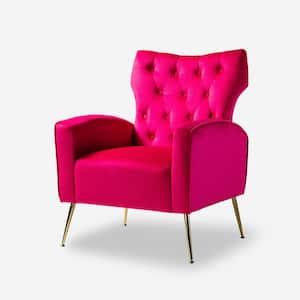 Brion Modern Fushia Velvet Button Tufted Comfy Wingback Armchair with Metal Legs