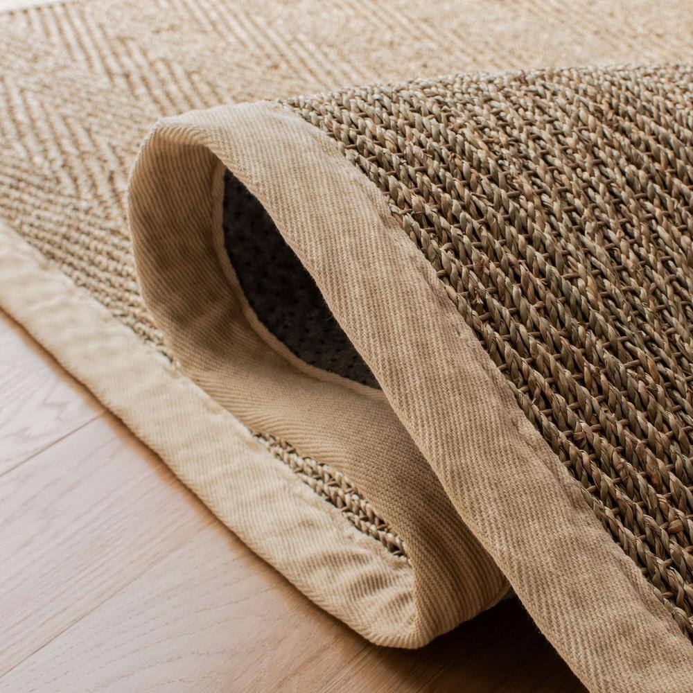 Ivory and Natural Herringbone Seagrass Area Rug, 5' x 8'