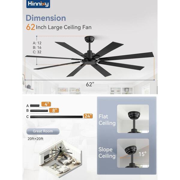 HINNIXY 62 in. Smart Indoor/Covered Outdoor Black 6-Speed