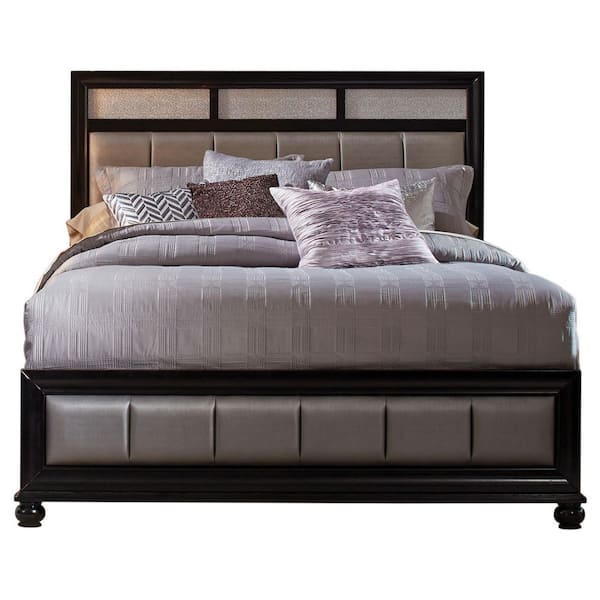 Coaster Barzini Black and Gray Wood Frame Queen Panel Bed with Upholstered Headboard and Footboard