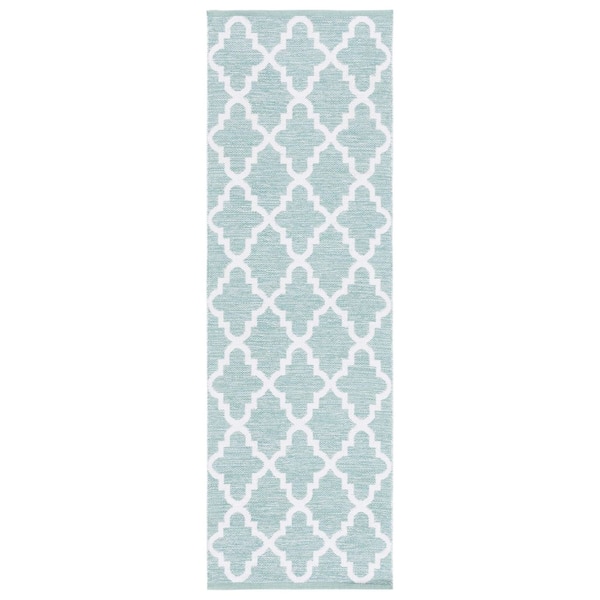 SAFAVIEH Montauk Teal/Ivory 2 ft. x 7 ft. Geometric Trellis Solid Color Runner Rug
