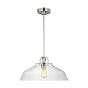 Payton 75-Watt 1-Light Brushed Steel Medium Pendant Light with Clear Glass Shade and No Bulbs Included