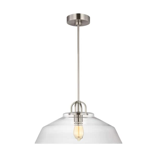 SCOTT LIVING Payton 75-Watt 1-Light Brushed Steel Medium Pendant Light with Clear Glass Shade and No Bulbs Included