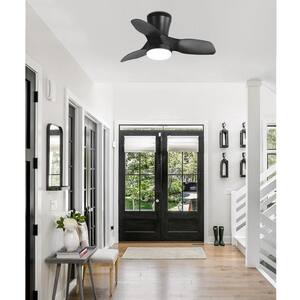 Spacesaver II 32 in. Integrated LED Indoor Black Ceiling Fans with Light and Remote Control Included