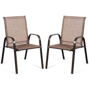 Brown Outdoor Dining Chair Deck Yard with Armrest Set of 2