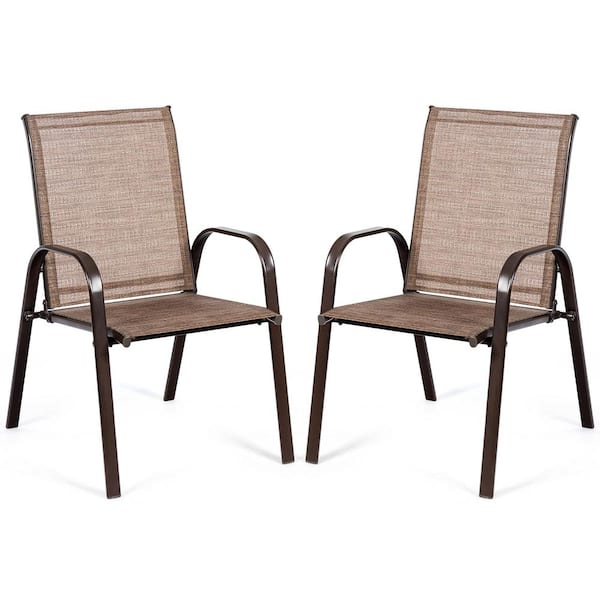 Costway Brown Outdoor Dining Chair Deck Yard with Armrest Set of 2