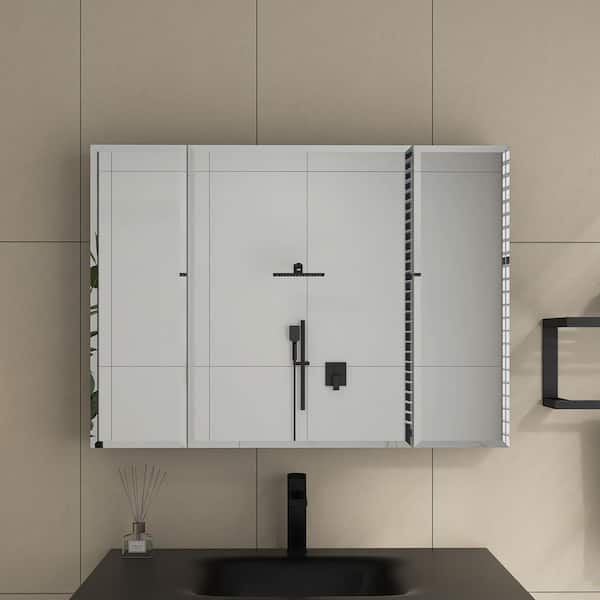 JimsMaison 36 in. W x 26 in. H Rectangular Silver Aluminum Recessed/Surface Mount Medicine Cabinet with Mirror