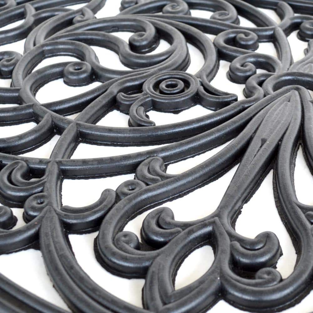 Half Circle Black Rubber Scrollwork Outdoor Entry Mat