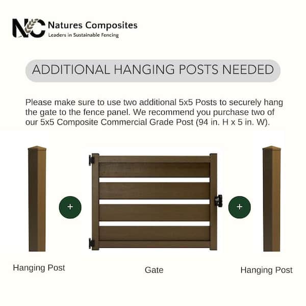 Natures Composites Composite Modern Horizontal Semi-Privacy ( 3 .5 ft. H x 4 ft. W) Timber Brown Perimeter Fence Gate