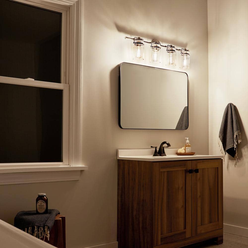 Brushed Nickel 32.25" 4-Light Vanity Light with Clear Glass Shades