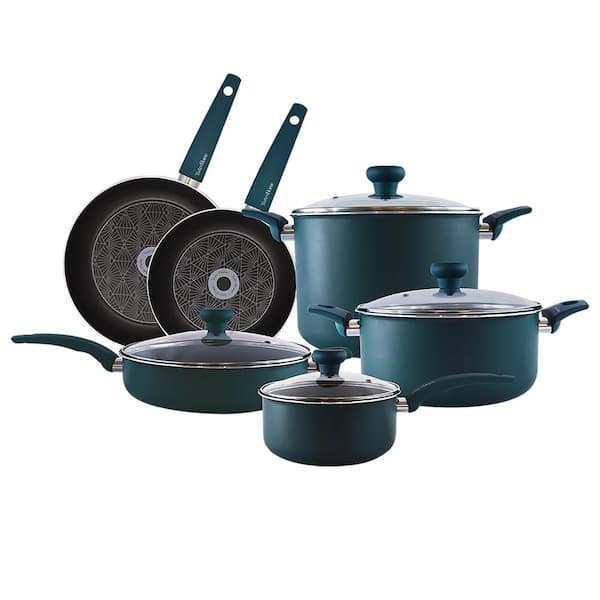Taste of Home 10 Piece Nonstick Aluminum Cookware Set with Lids in Sea Green