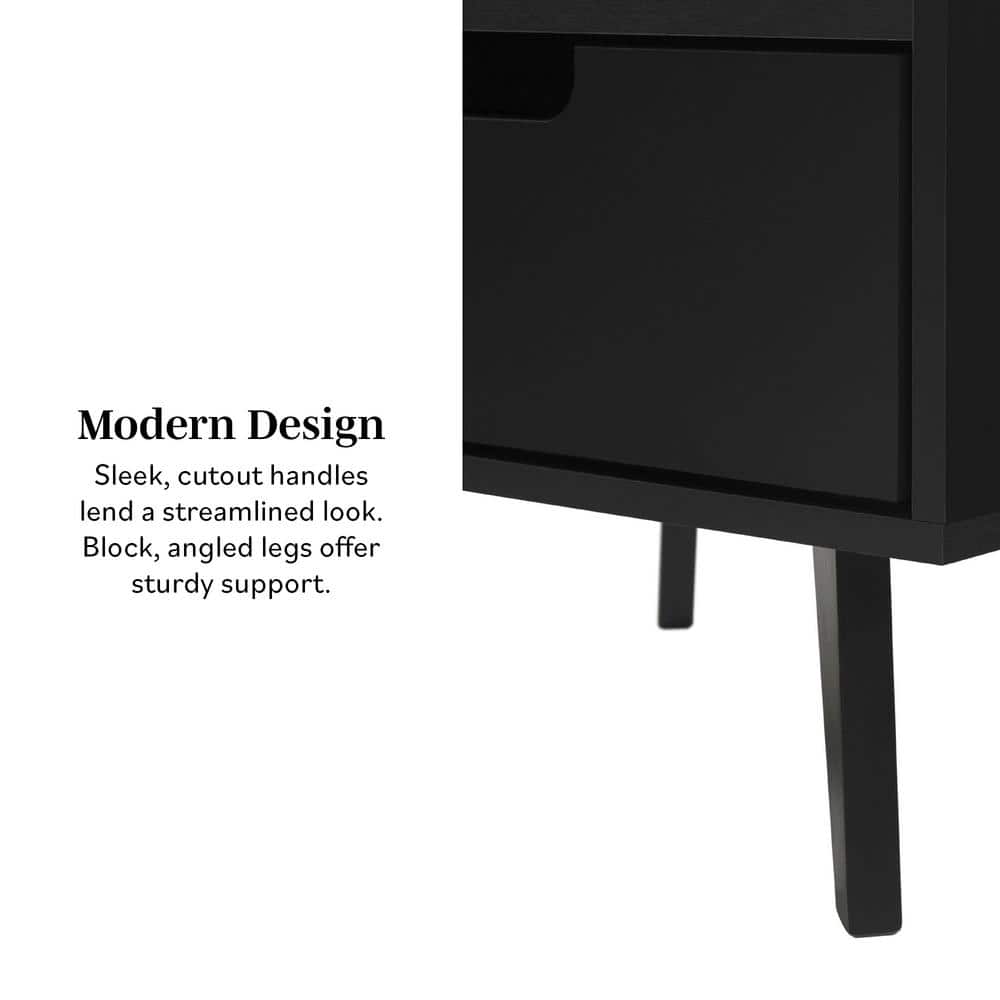 Black MDF 1-Drawer Nightstand with Open Cubby
