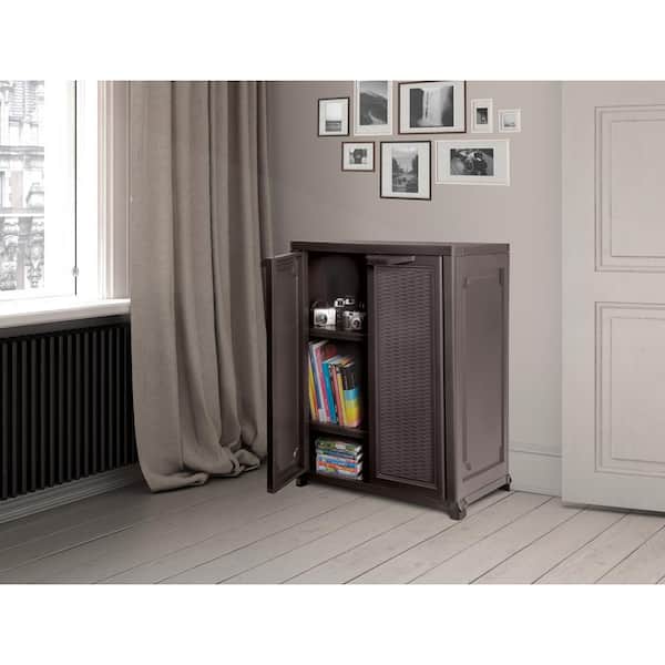 Unbranded - 27.96 in. W x 37.40 in. H x 17.72 in. D Resin 3-Shelf Freestanding Cabinet in Espresso