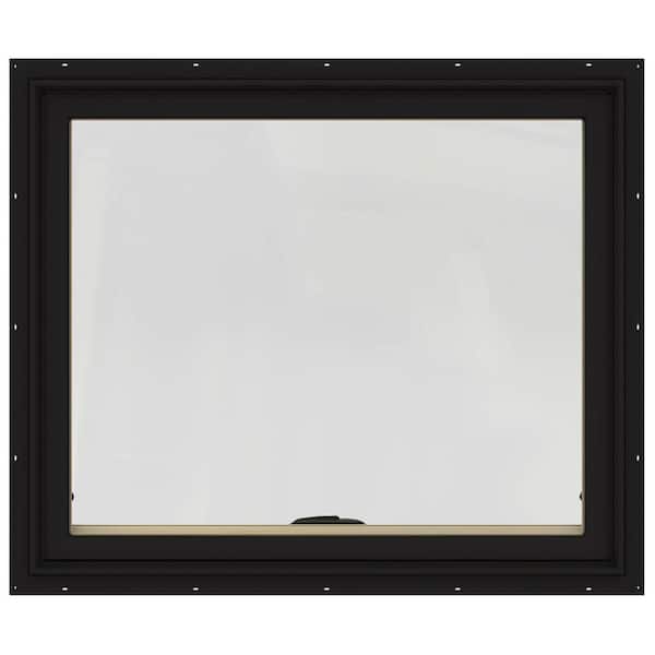 JELD-WEN 36 in. x 30 in. W-2500 Series Black Painted Clad Wood Awning Window w/ Natural Interior and Screen