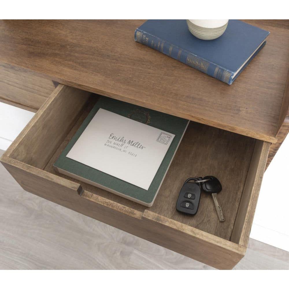 Rustic Farmhouse Medium Brown Wood Floating Console with Storage