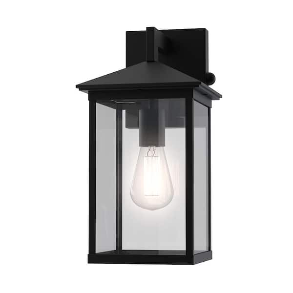 Thurmon 7 in. Plug and Play 1-Light Matte Black Outdoor Wall Light Coach Sconce with SkyPlug
