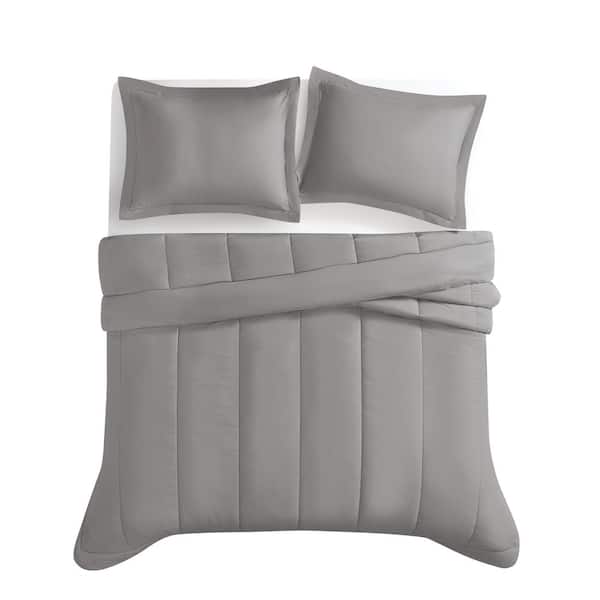 Brooklyn Loom 3-Piece Grey Solid Cotton Percale King Comforter Set