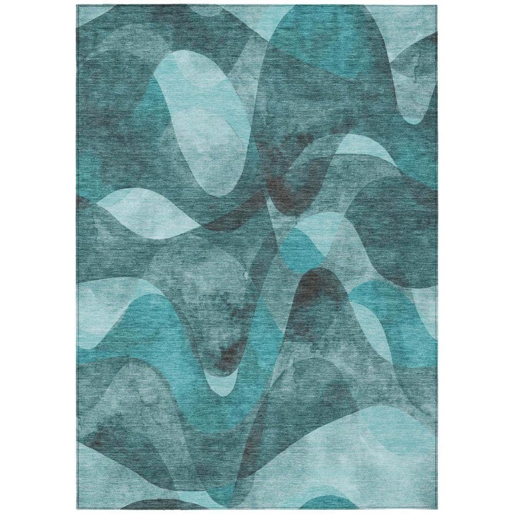 HomeRoots Teal 3 ft. x 5 ft. Woven Abstract Polyester Rectangle Indoor ...