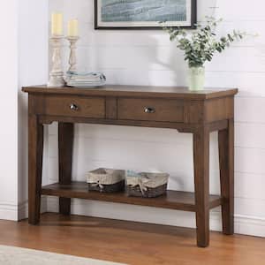 Ora 56 in. Warm Walnut Standard Rectangle Wood Console Table with 2-Drawers
