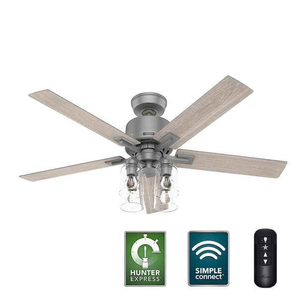 Hunter 52 in. Techne Wi-Fi HunterExpress Matte Silver Smart Ceiling Fan with LED Light Kit and Handheld Remote