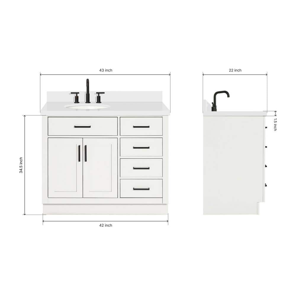 Hepburn 43" White Quartz Single Basin Vanity Set