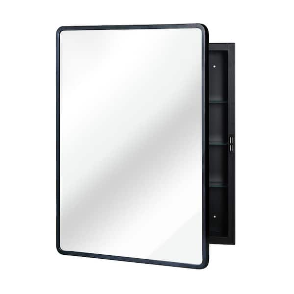 Miscool Anky 24 in. W x 5.12 in. D x 30 in. H Iron Bathroom Storage Wall Cabinet with Mirror in Black
