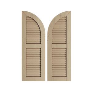 12" x 62" Timberthane Polyurethane Knotty Pine 2-Equal Louvered Quarter Round Arch Top Faux Wood Shutters Pair in Primed