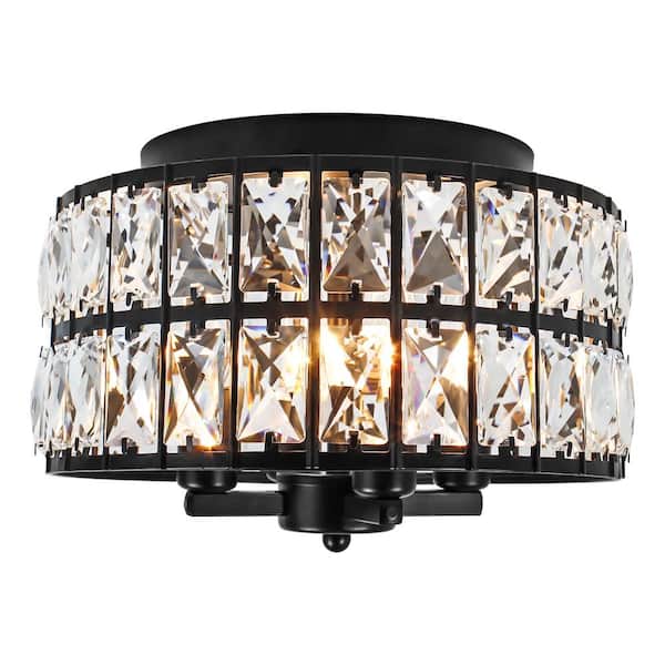 Unbranded Modern11. 22in 4-light Crystal Flush Mount Ceiling Light, Black Dining Room Light Fixtures with E12 Base