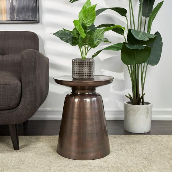 Litton Lane 15 in. Copper Medium Round Metal End Table with Bell Shaped Base