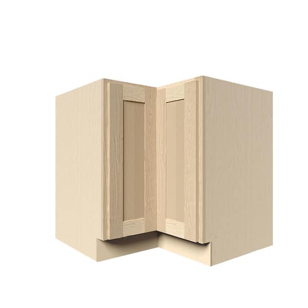LIFEART CABINETRY 33 in. x 34.5 in. x 24 in. Lancaster Shaker Assembled Lazy Susan Base Cabinet in Natural Wood