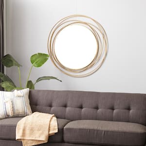 38 in. x 40 in. Round Framed Gold Wall Mirror with Overlapping Ring Frame