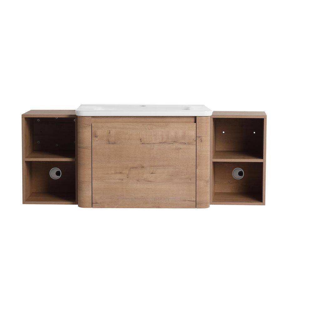 51.6 in. Floating Single Sink Imitative Oak Bath Vanity with White Ceramic Top price history on PriceWatchPro