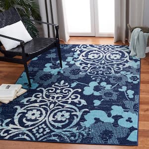 Adirondack Navy/Aqua 4 ft. x 6 ft. Floral Damask Area Rug