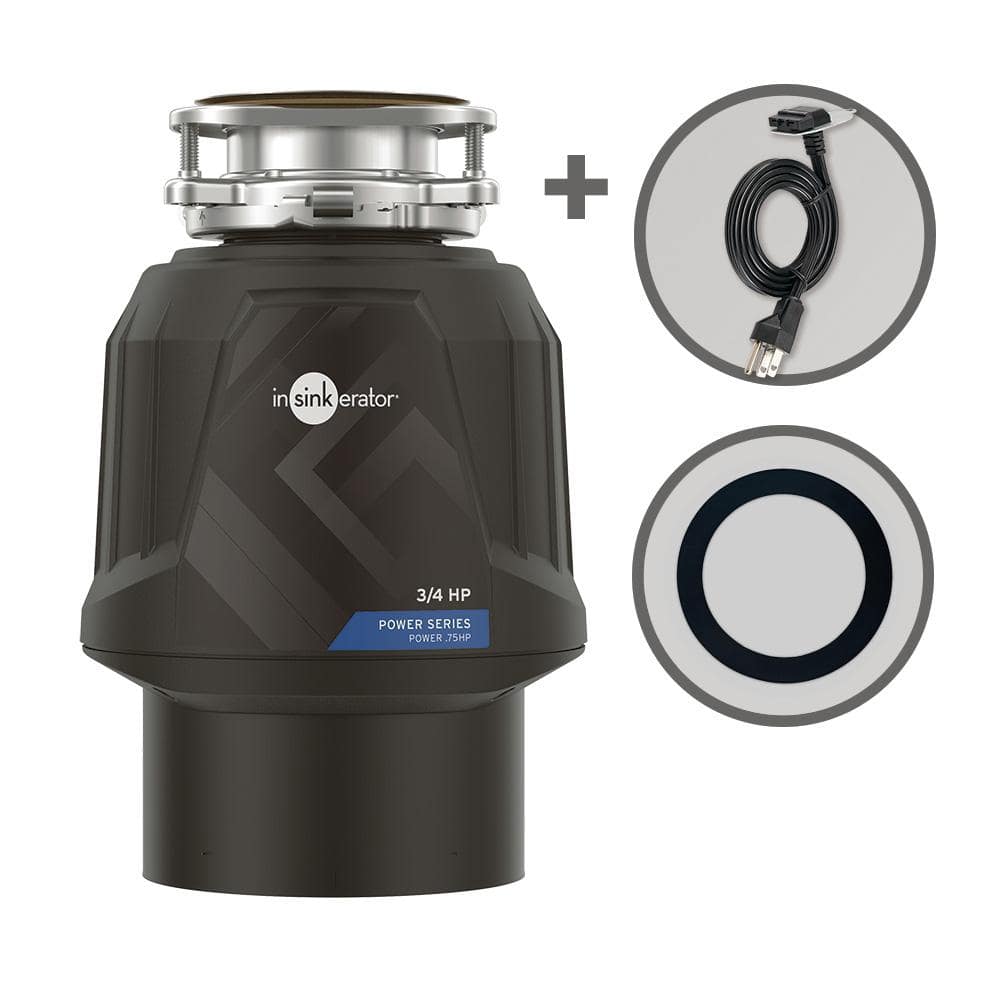 Power .75 HP, 3/4 HP Garbage Disposal, Continuous Feed Food Waste Disposer w EZ Connect Cord and Putty-Free Sink Seal -  InSinkErator, 80543C-ISE