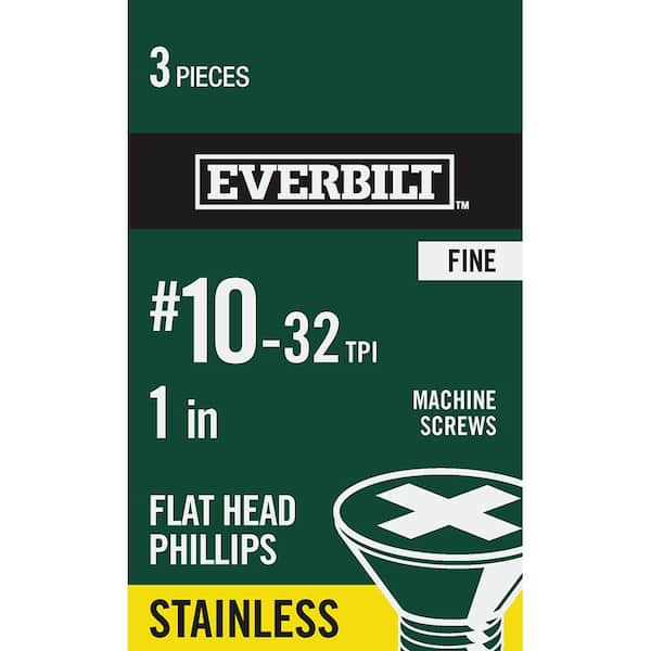 Everbilt #10-32 x 1 in. Phillips Flat Head Stainless Steel Machine Screw (3-Pack)