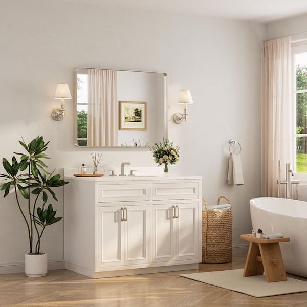 40 in. W. x 30 in. H Modern Rectangular Brushed Nickel Bathroom Mirror Aluminum Framed Wall Bathroom Vanity Mirror