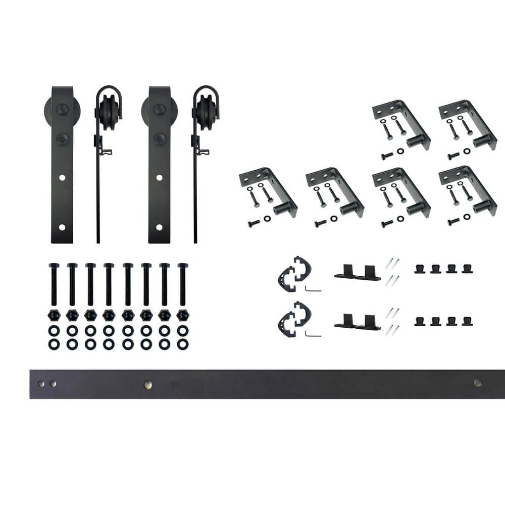 8 ft./96 in. Black Rustic Ceiling Mount Non-Bypass Sliding Barn Door Track and Hardware Kit for Double Doors price history on PriceWatchPro
