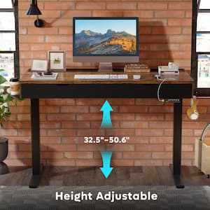 47 in. Rectangular Rustic Brown Wood LED Sit to Stand Desk with 3-Height Memory Presets and USB Port and 2-Drawer