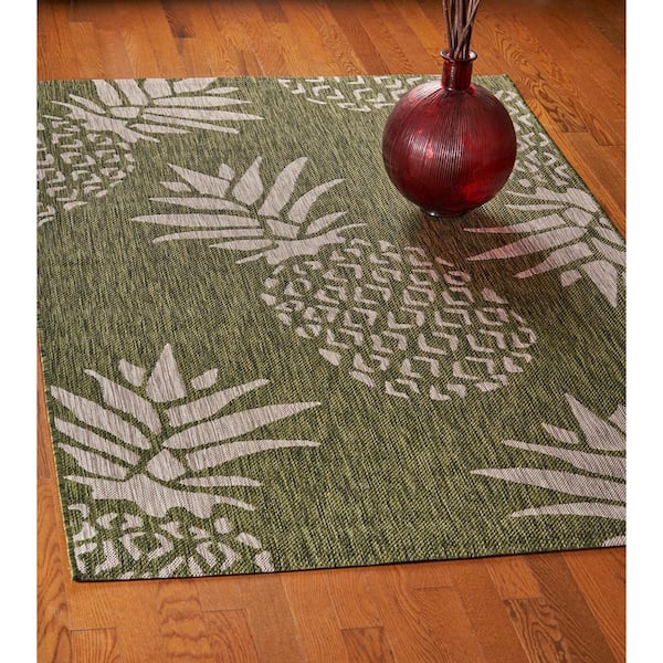 Fashriend Jardin Indoor/Outdoor Rug-5'×7' Floral Leaf Tropical Rug Carpet  Easy-Cleaning Non-Shedding Area Rug Pad for Patio Camping Picnic Porch