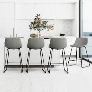 30 in. Gray Faux Leather Upholstered Dining Chairs With Metal Legs (Set of 4)