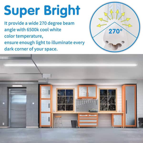 4 ft. 50-Watt Integrated LED Clear White Linkable V-Shape Shop Light for Garage Workshop Warehouse (4-Pack)