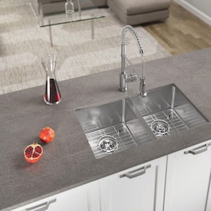 Undermount Stainless Steel 31 in. Double Bowl Kitchen Sink with Additional Accessories