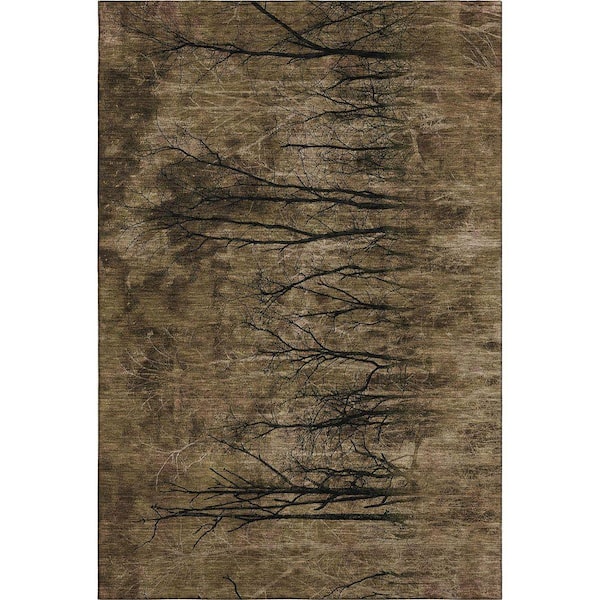 Mayfield Premium Machine Washable Abstract AMF2083 Brown 3 ft. x 4 ft. Area Rug