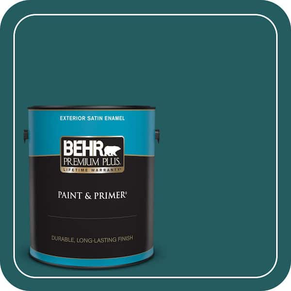 BEHR PREMIUM PLUS 1 Gal. #S450-7A Out to Sea Satin Enamel Exterior Paint and Primer